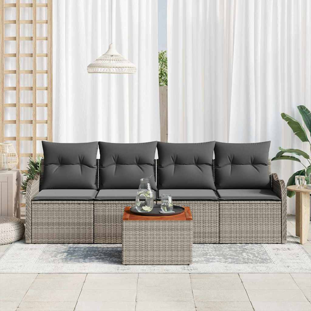 Conjunto de Sofá de Jardim com almofada Manual 5 pcs Cinzeto