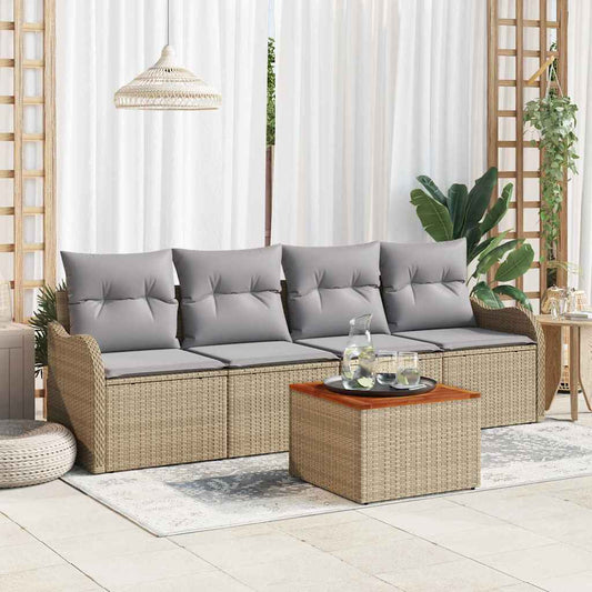 Conjunto de Sofá de Jardim Manual 5 pcs Bege e Cinza Claro