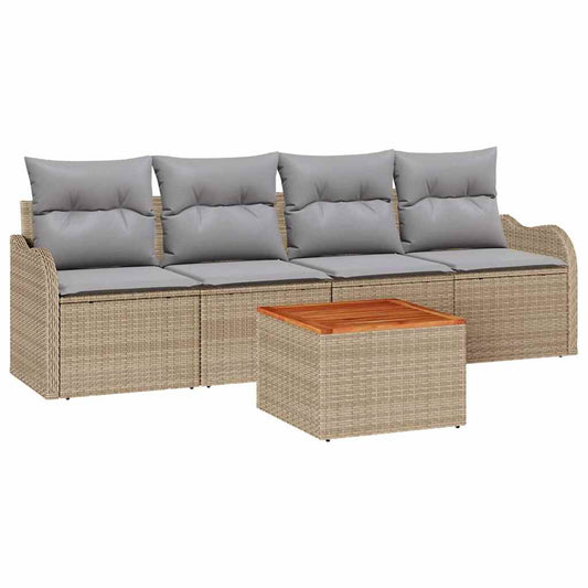Conjunto de Sofá de Jardim Manual 5 pcs Bege e Cinza Claro