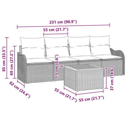 Conjunto de Sofá de Jardim Manual 5 pcs Bege e Cinza Claro