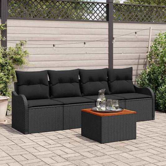 Conjunto de Sofá de Jardim Manual 5 pcs Preto 55 x 55 x 37 cm