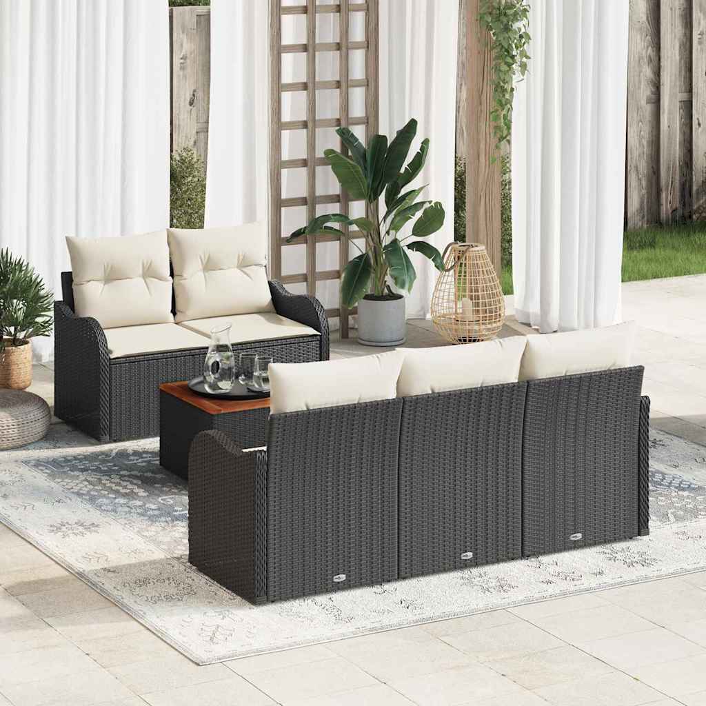 Conjunto de Sofá de Jardim 6 pcs Preto e Creme 55 x 55 x 37 cm