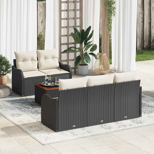 Conjunto de Sofá de Jardim 6 pcs Preto e Creme 55 x 55 x 37 cm