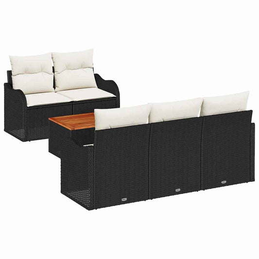 Conjunto de Sofá de Jardim 6 pcs Preto e Creme 55 x 55 x 37 cm