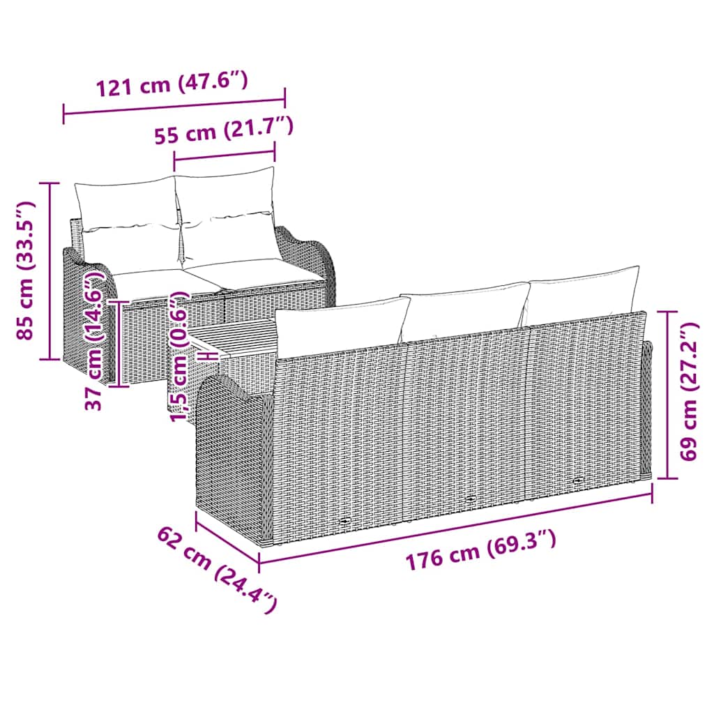 Conjunto de Sofá de Jardim Manual 6 pcs Bege e Cinza Claro