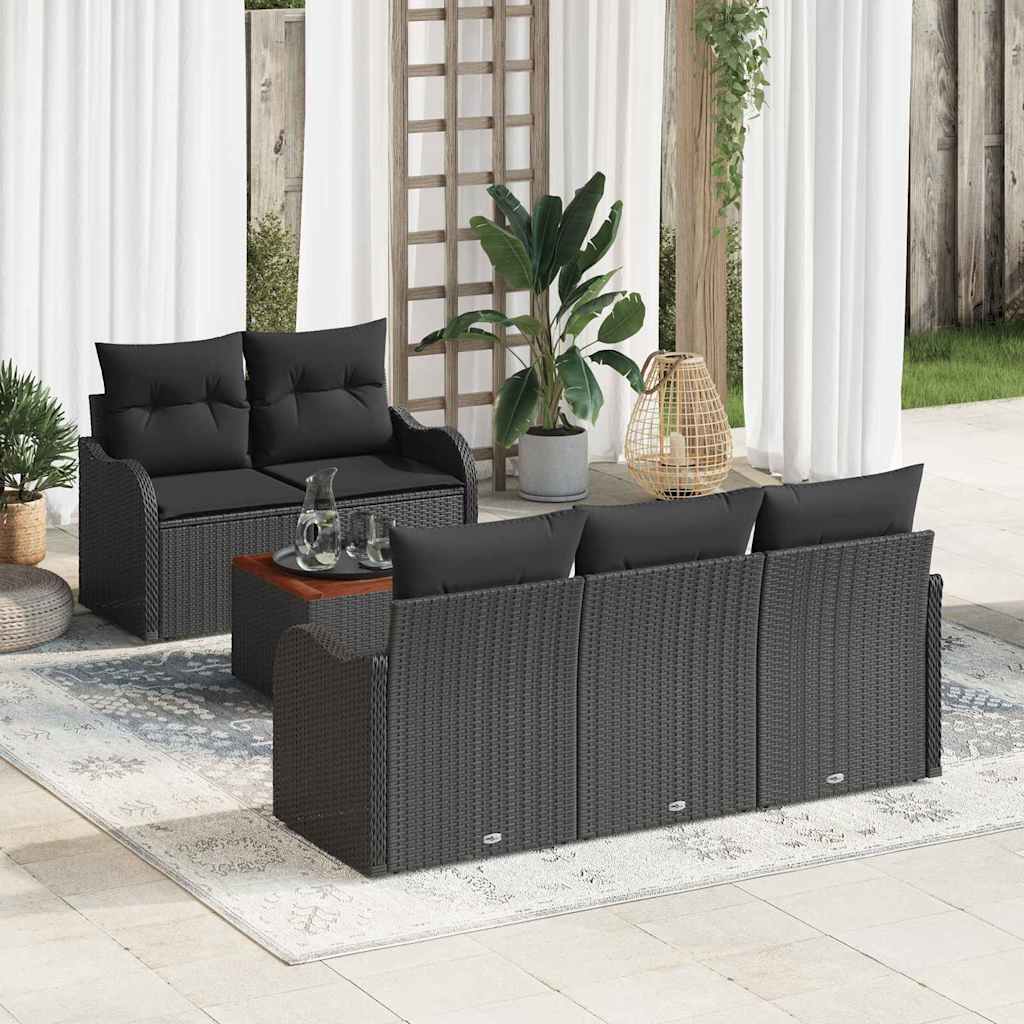 Conjunto de Sofá de Jardim Manual 6 pcs Preto 55 x 55 x 37 cm