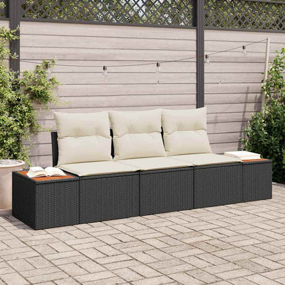 Conjunto de Sofá de Jardim 3 pcs Preto e creme Rattan Sintético