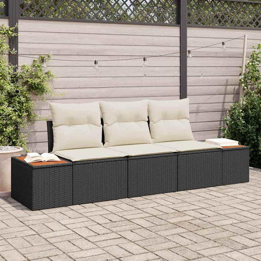 Conjunto de Sofá de Jardim 3 pcs Preto e creme Rattan Sintético