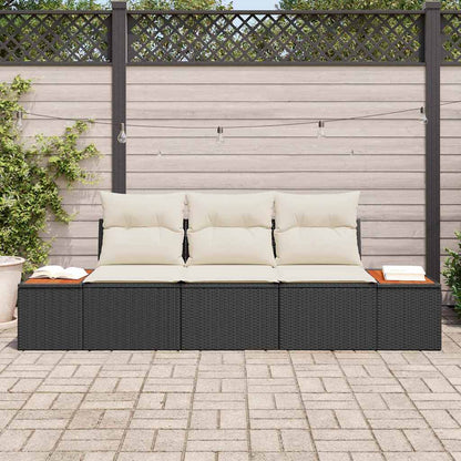 Conjunto de Sofá de Jardim 3 pcs Preto e creme Rattan Sintético