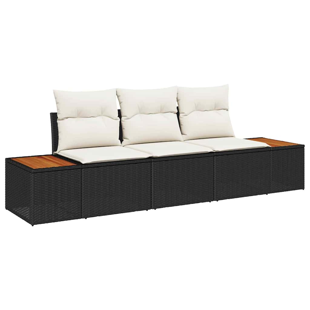 Conjunto de Sofá de Jardim 3 pcs Preto e creme Rattan Sintético