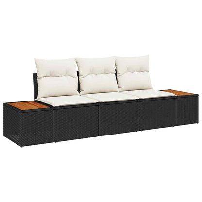 Conjunto de Sofá de Jardim 3 pcs Preto e creme Rattan Sintético