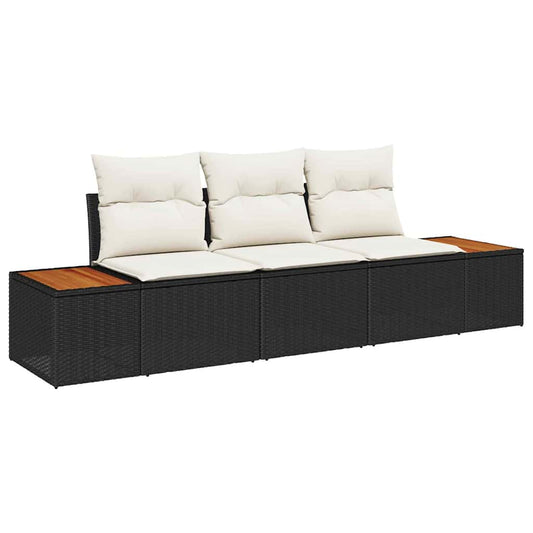 Conjunto de Sofá de Jardim 3 pcs Preto e creme Rattan Sintético