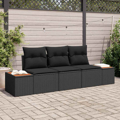 Conjunto de Sofá de Jardim 3 pcs Preto Rattan Sintético