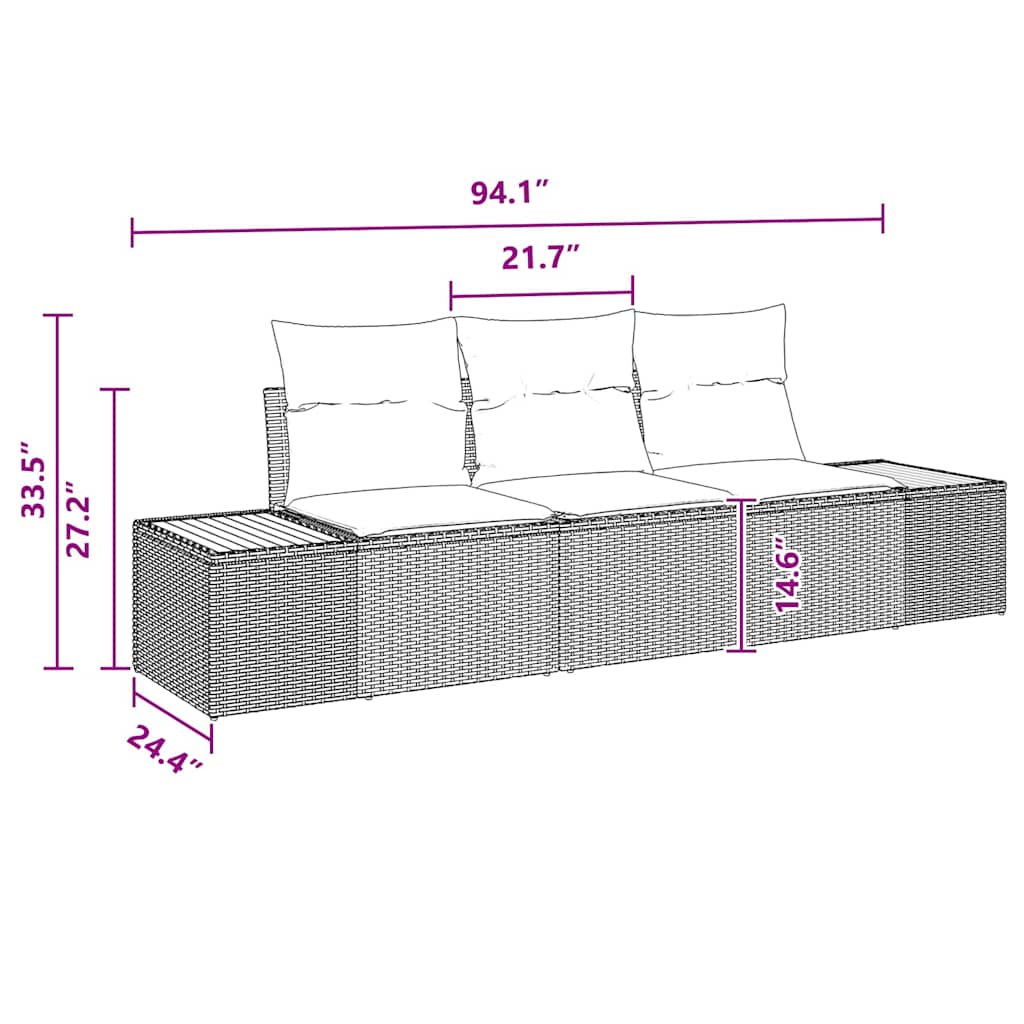 Conjunto de Sofá de Jardim 3 pcs Preto Rattan Sintético