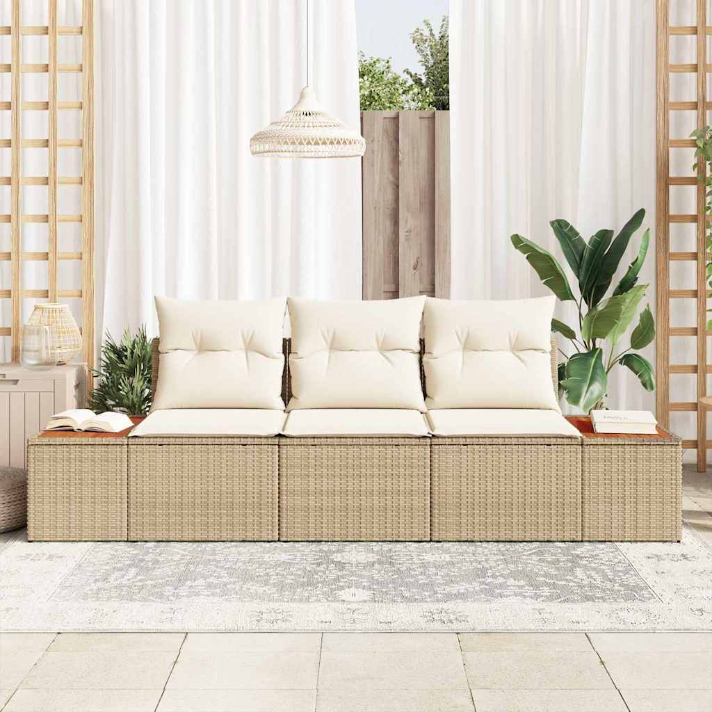 Conjunto de Sofá de Jardim 3 pcs bege e creme Rattan Sintético