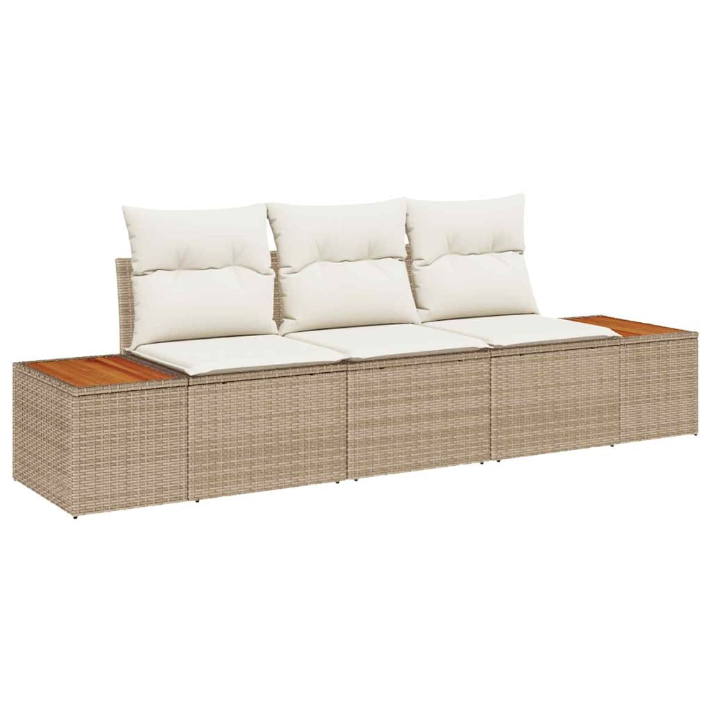 Conjunto de Sofá de Jardim 3 pcs bege e creme Rattan Sintético