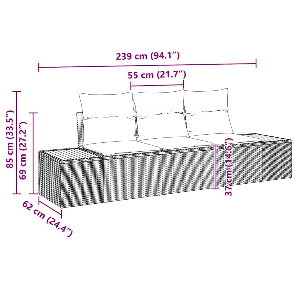 Conjunto de Sofá de Jardim 3 pcs bege e creme Rattan Sintético