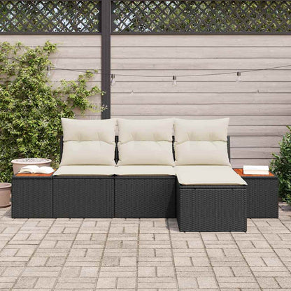 Conjunto de Sofá de Jardim 4 pcs Preto e creme 184 x 62 x 85 cm