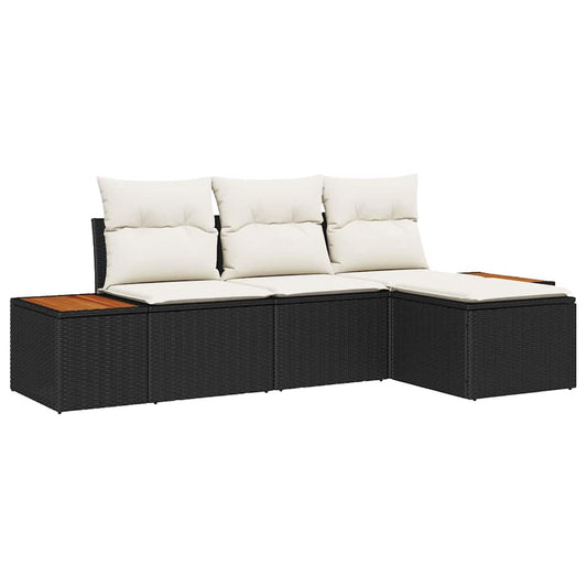 Conjunto de Sofá de Jardim 4 pcs Preto e creme 184 x 62 x 85 cm