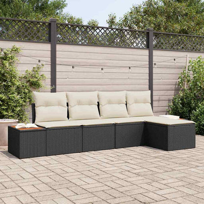 Conjunto de Sofá de Jardim 5 pcs Preto e creme 184 x 62 x 85 cm