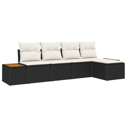 Conjunto de Sofá de Jardim 5 pcs Preto e creme 184 x 62 x 85 cm
