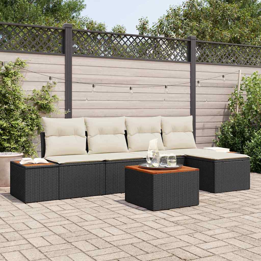 Conjunto de Sofá de Jardim 6 pcs Preto e creme 184 x 62 x 85 cm