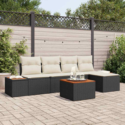 Conjunto de Sofá de Jardim 6 pcs Preto e creme 184 x 62 x 85 cm
