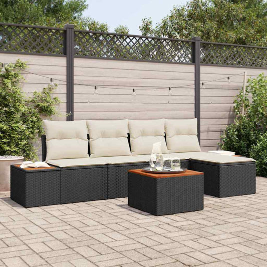 Conjunto de Sofá de Jardim 6 pcs Preto e creme 184 x 62 x 85 cm