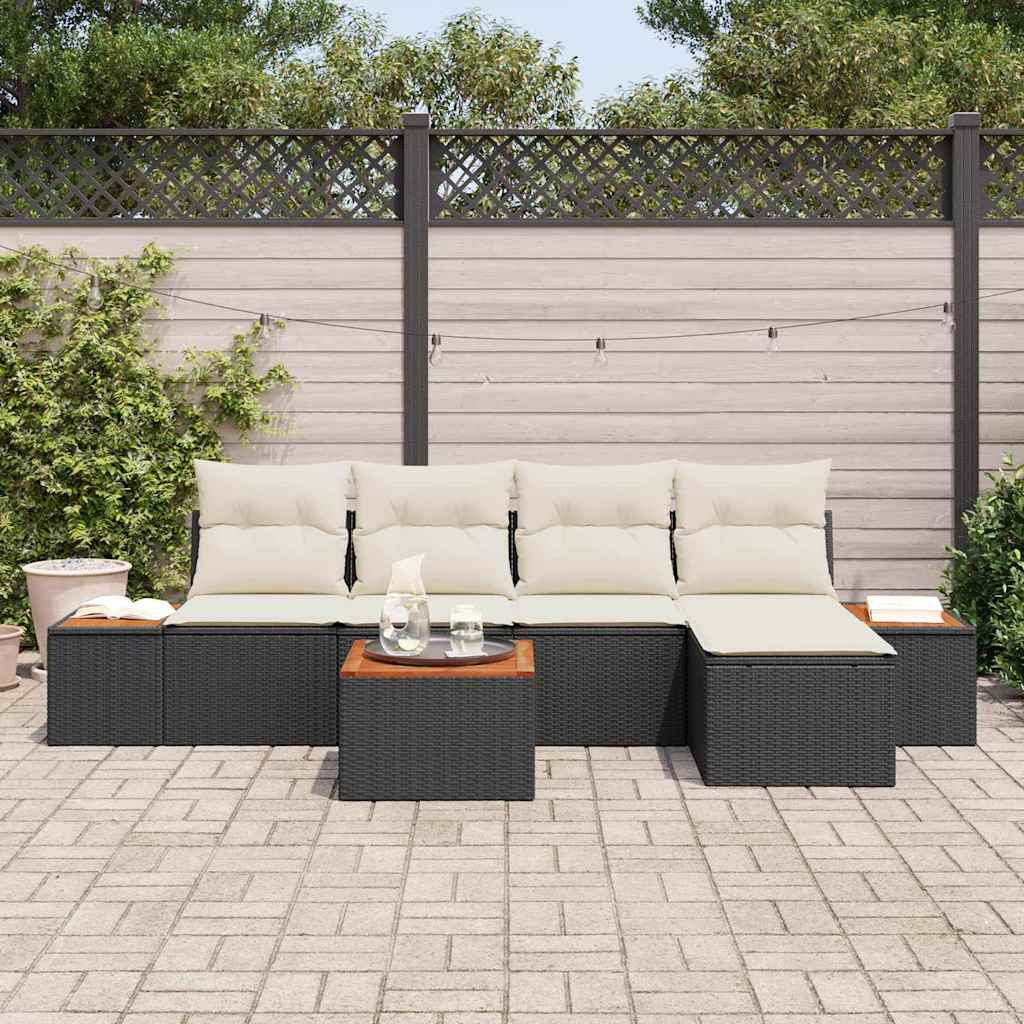 Conjunto de Sofá de Jardim 6 pcs Preto e creme 184 x 62 x 85 cm