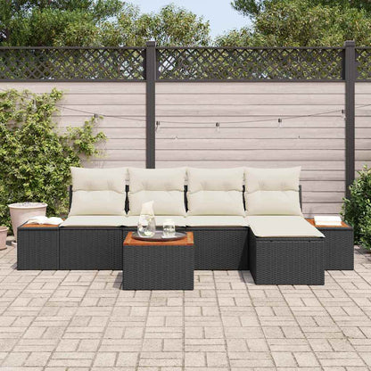Conjunto de Sofá de Jardim 6 pcs Preto e creme 184 x 62 x 85 cm