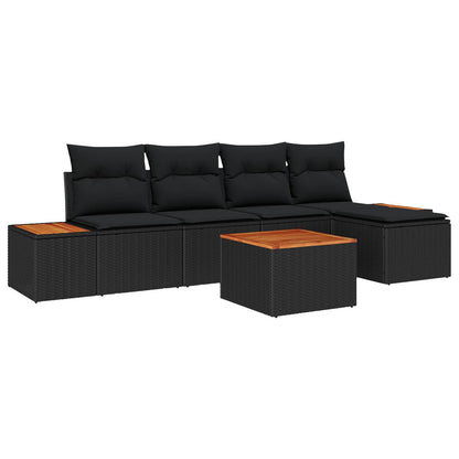 Conjunto de Sofá de Jardim com almofada 6 pcs Preto Polirattan