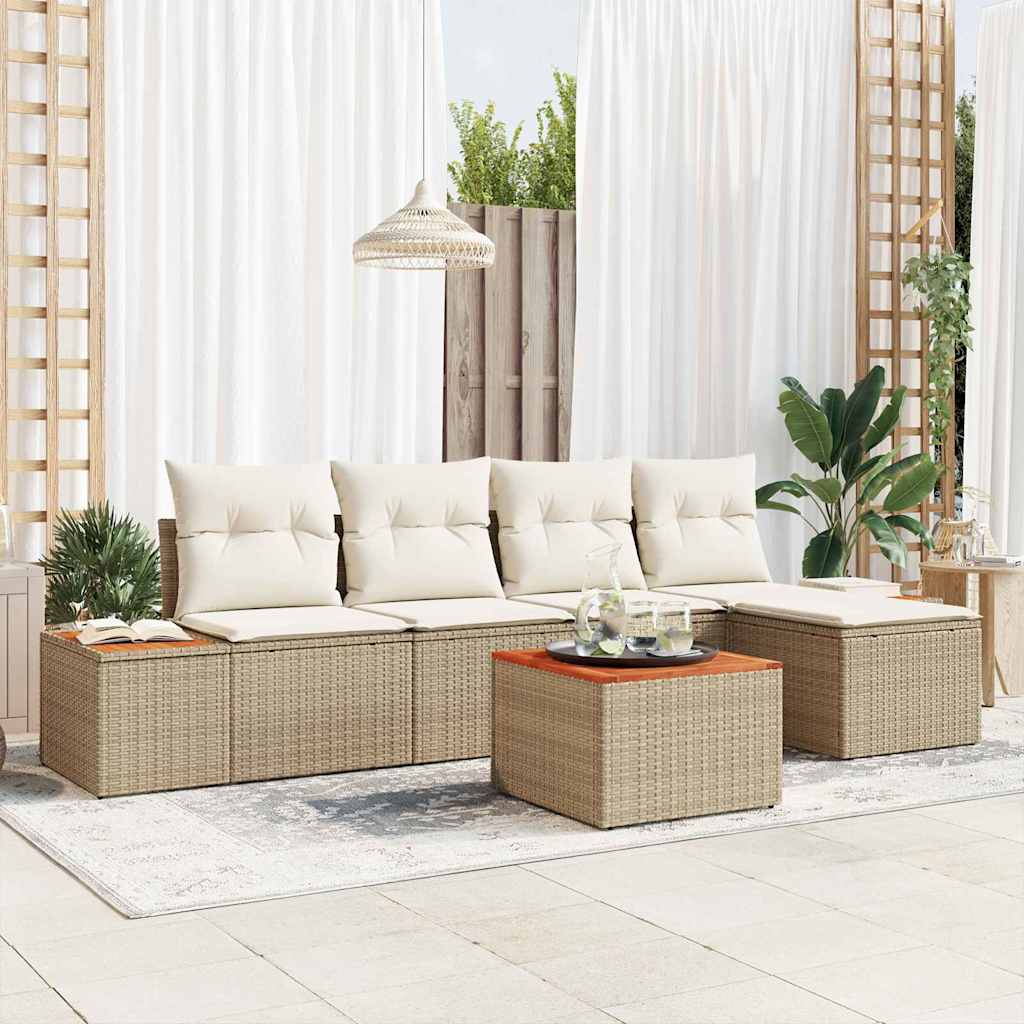 Conjunto de Sofá de Jardim 6 pcs bege e creme 184 x 62 x 85 cm
