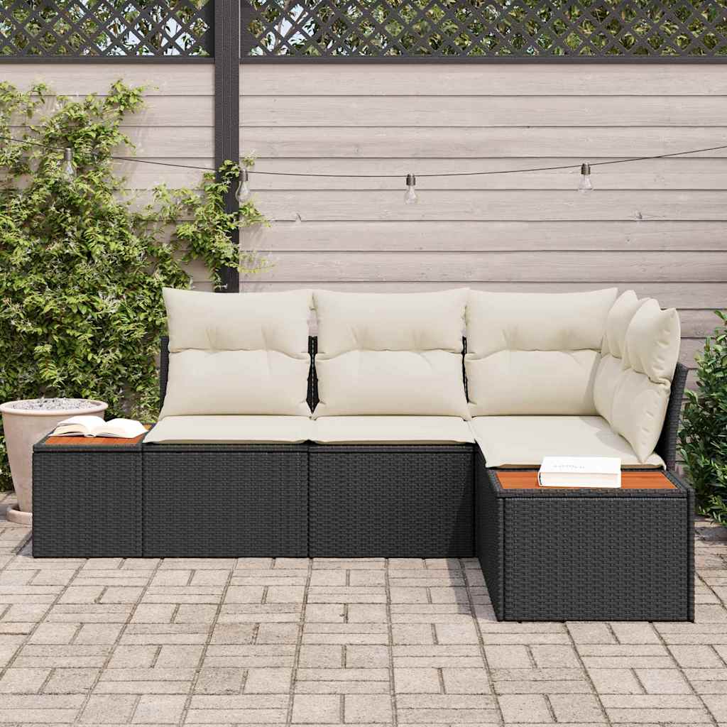 Conjunto de Sofá de Jardim com almofada 4 pcs Preto e creme