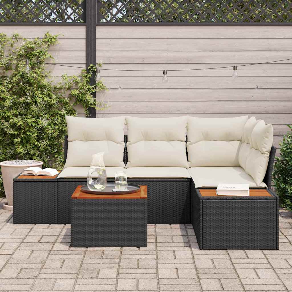Conjunto de Sofá de Jardim com almofada 5 pcs Preto e creme