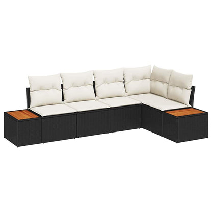 Conjunto de Sofá de Jardim com almofada 5 pcs Preto e creme
