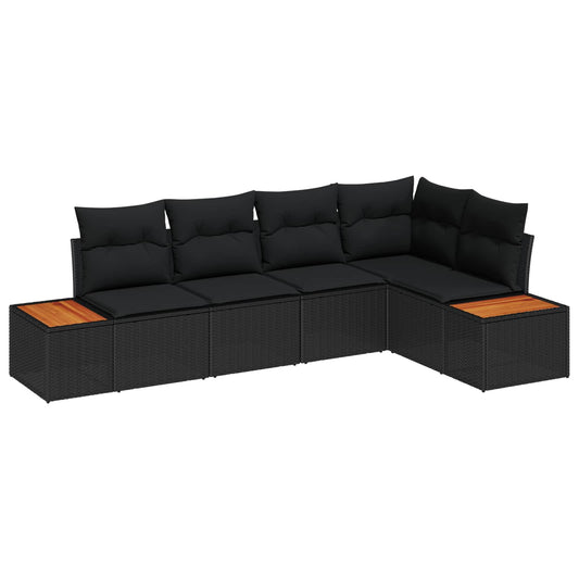 Conjunto de Sofá de Jardim 5 pcs Preto Rattan Sintético