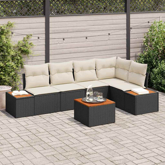 Conjunto de Sofá de Jardim com almofada 6 pcs Preto e creme