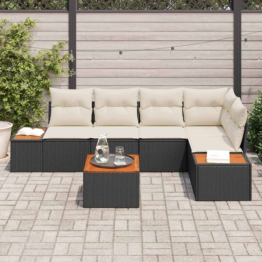 Conjunto de Sofá de Jardim com almofada 6 pcs Preto e creme