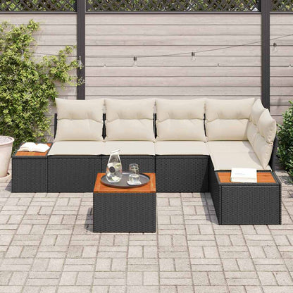 Conjunto de Sofá de Jardim com almofada 6 pcs Preto e creme