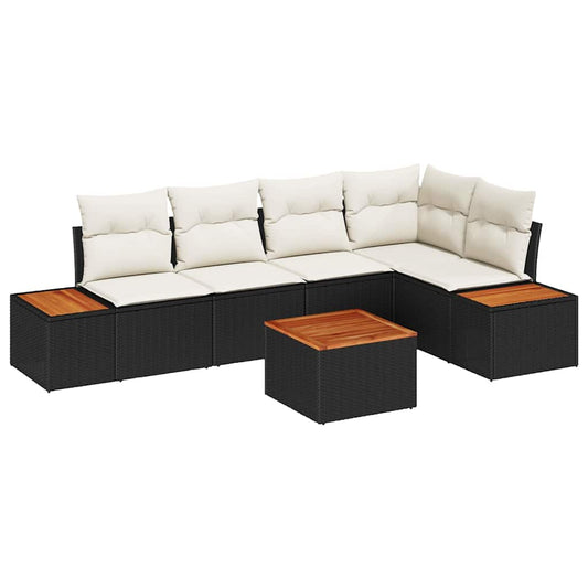Conjunto de Sofá de Jardim com almofada 6 pcs Preto e creme