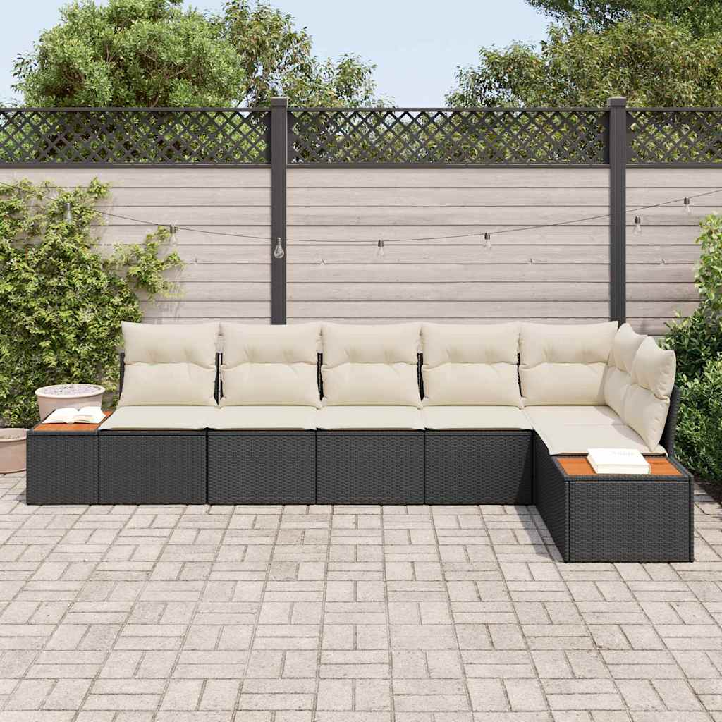 Conjunto de Sofá de Jardim com almofada 6 pcs Preto e creme