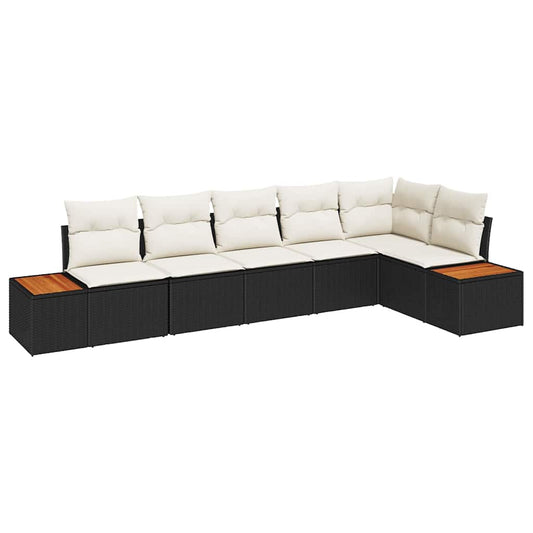 Conjunto de Sofá de Jardim com almofada 6 pcs Preto e creme