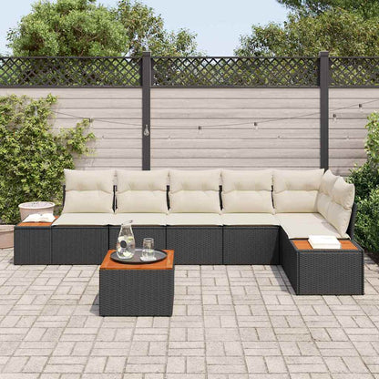 Conjunto de Sofá de Jardim com almofada 7 pcs Preto e creme