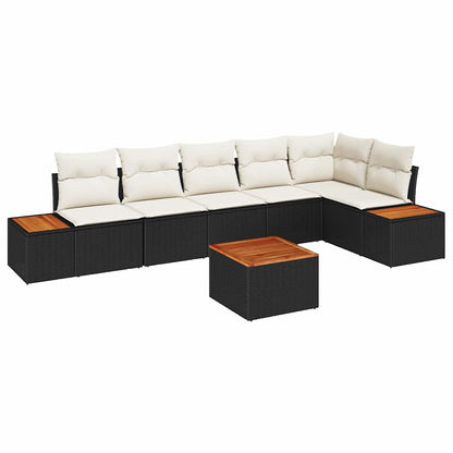 Conjunto de Sofá de Jardim com almofada 7 pcs Preto e creme