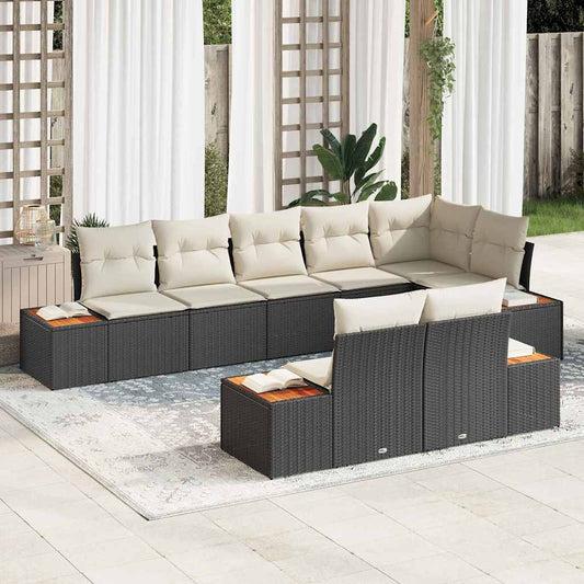 Conjunto de Sofá de Jardim com almofada 8 pcs Preto e creme