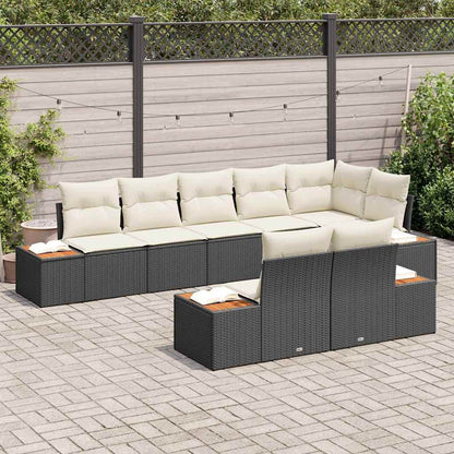 Conjunto de Sofá de Jardim com almofada 8 pcs Preto e creme