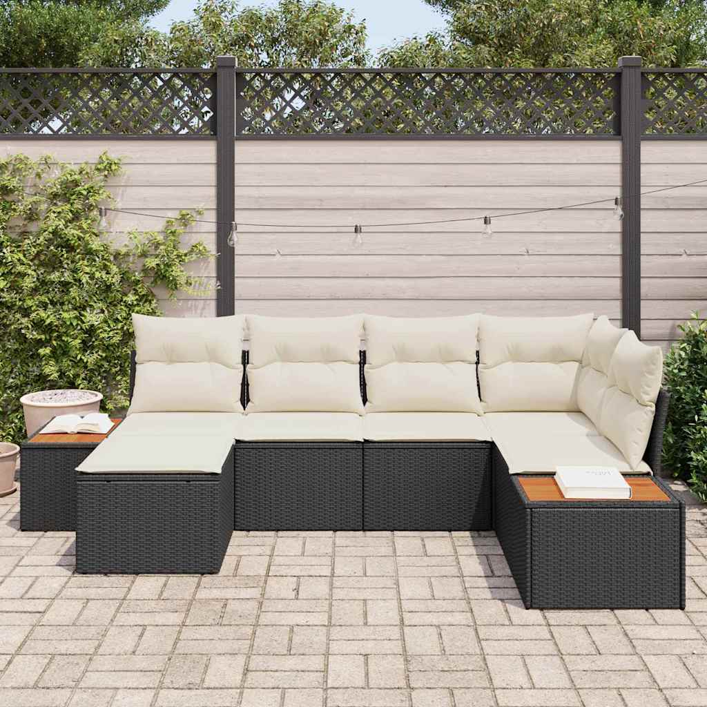 Conjunto de Sofá de Jardim com almofada 6 pcs Preto e creme
