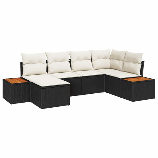 Conjunto de Sofá de Jardim com almofada 6 pcs Preto e creme