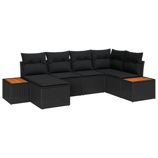 Conjunto de Sofá de Jardim 6 pcs Preto Rattan de Polipropileno