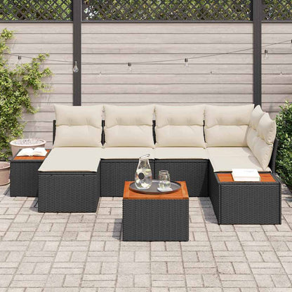 Conjunto de Sofá de Jardim com almofada 7 pcs Preto e creme